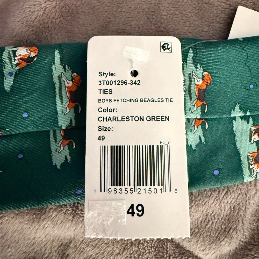 🆕Vineyard Vines-Boys Fetching Beagles Tie, Charleston Green, OneSize, NWT